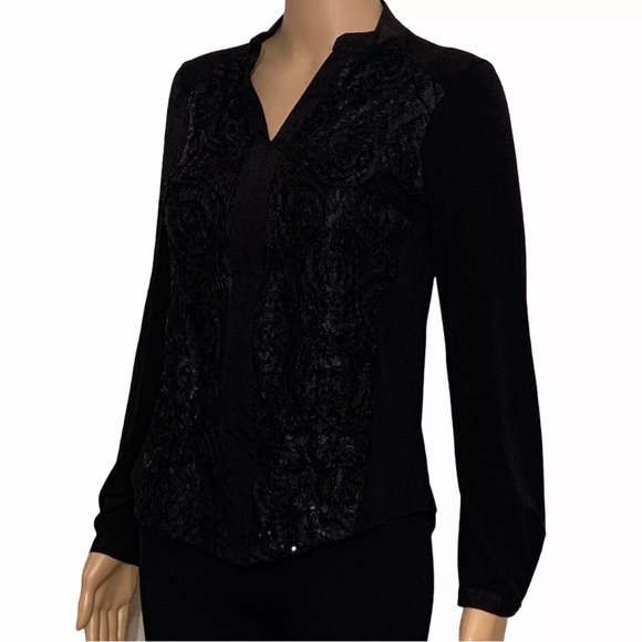 My Colection top Woman’s petite PS Long Sleeve  Embroidered  With sequin black - Picture 3 of 9